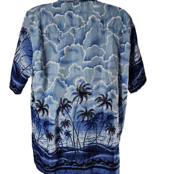 Vintage 90s Fergugini Hawaiian Shirt Mens Size Large Blue Aloha Palm Trees - Picture 3 of 10
